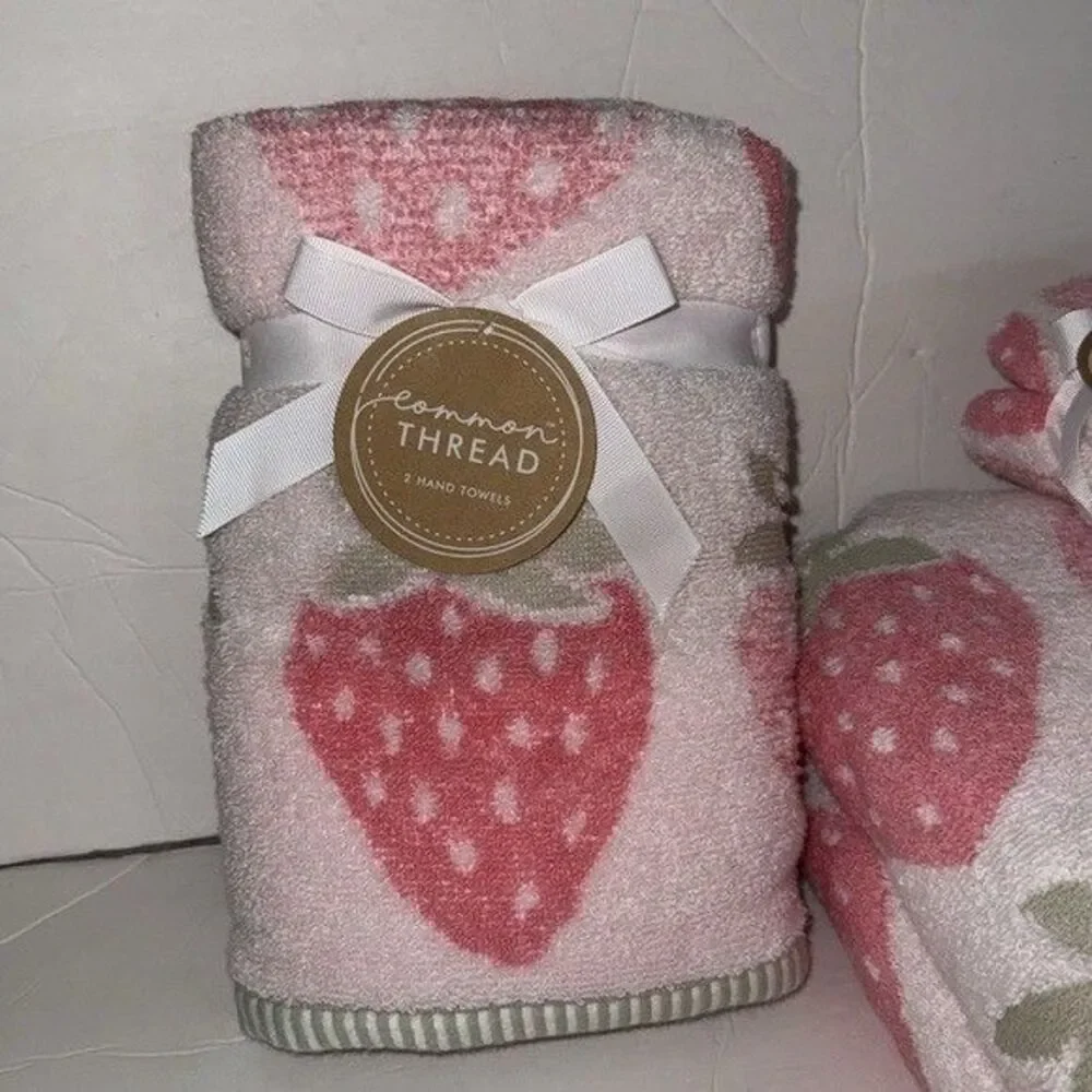 Common Thread 8 Piece Super Soft Bath Towel Set Pink Strawberry Pink White Green